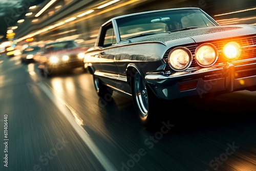 Two Sports Cars Speeding on a Highway, Red Car in Pursuit - AI Generative © Digital Dreamscape