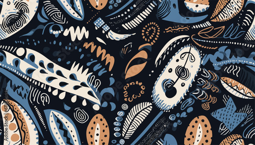 Modern hand drawn mixed ethno style ornamental pattern. Abstract trendy print. Fashionable vector template for your design