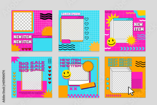 Set of retro style vintage for social media post template