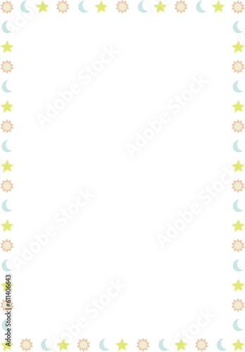 frame with sun, moon, star