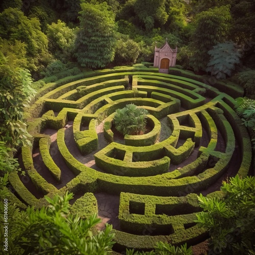 An Enchanted Garden with a Plant Maze