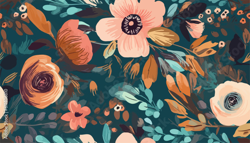 Painted wedding Florals pattern. Hand drawn bright abstract flowers and leaves print. Cute modern cartoon style pattern. Fashionable template for design