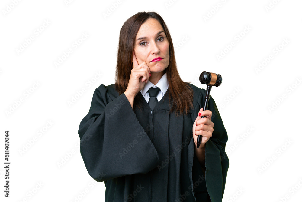 Judge caucasian woman over isolated background thinking an idea Judge caucasian woman over isolated background thinking an idea