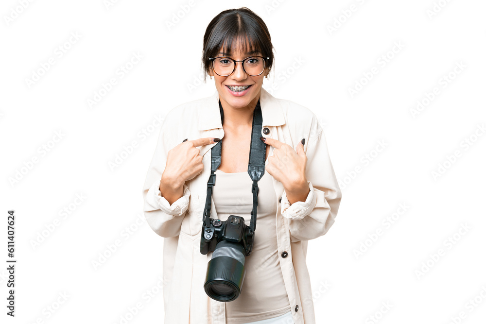 Young photographer caucasian woman over isolated chroma key background with surprise facial expression Young photographer caucasian woman over isolated chroma key background with surprise facial expression