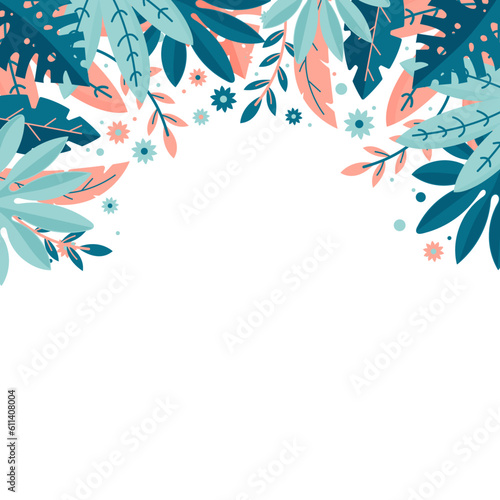 Cadre de fleurs - Éléments vectoriels modifiables présentant des feuilles colorées - Arrière-plan décoratif poétique - Illustrations de feuilles minimalistes - Encadrement 