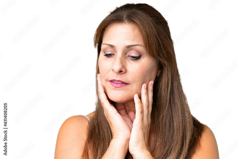 Middle age woman over isolated background . Portrait Middle age woman over isolated background . Portrait