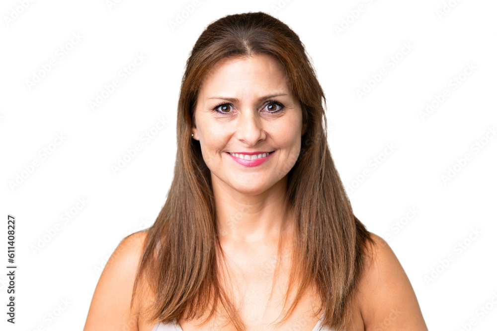 Middle age woman over isolated background . Portrait Middle age woman over isolated background . Portrait