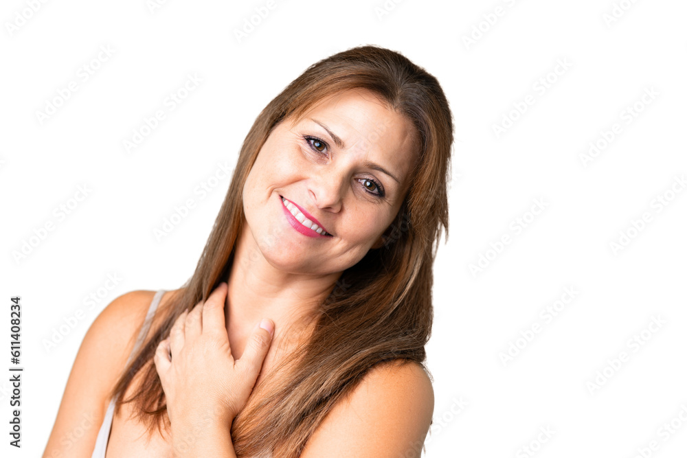 Middle age woman over isolated background . Portrait Middle age woman over isolated background . Portrait