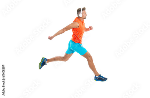 runner sprinting with incredible speed. sport competition. runner at a long sport run. runner run isolated on white studio. sport runner crossed the finish line after completing a marathon © be free