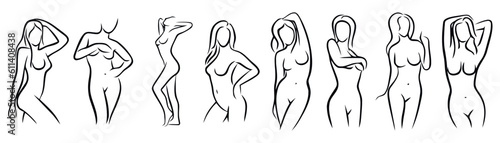 Young female body outline silhouettes beauty logos Vector 