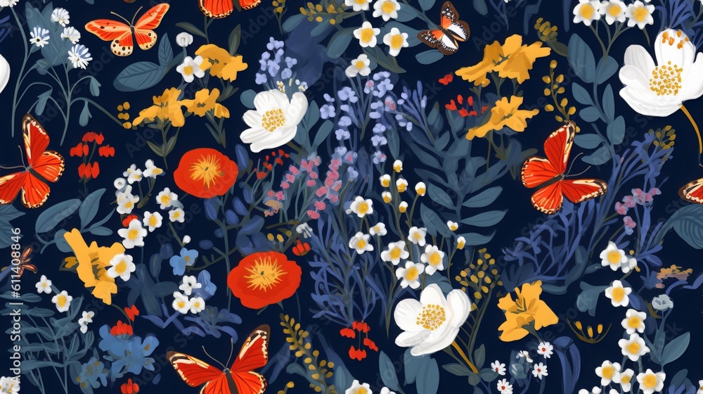 A Seamless Mosaic of Dainty Flowers: Delicate Beauty in a Repeating Pattern A Seamless Mosaic of Dainty Flowers: Delicate Beauty in a Repeating Pattern
