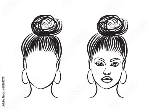 Females Clump of hair outline earring elegant line art drawing