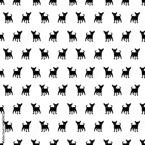 Seamless pattern with chihuahua silhouettes. Doodle black and white vector illustration.