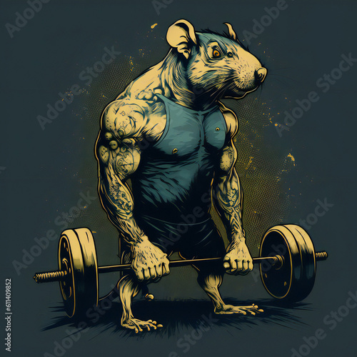 Giga Chad Mouse doing dead lift 