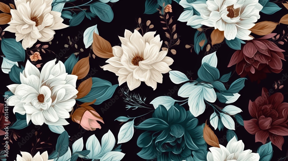 Seamless Floral pattern with dainty flowers and bold blooms
