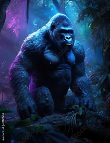 Standing Gorilla in Fluorescent Jungle