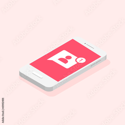 Phone and online push notifications. Plus one new follower. Social network app and notification icon. Vector isometric illustration isolated.