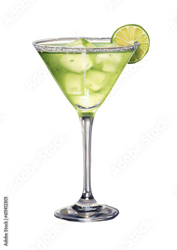 Margarita cocktail in watercolor design isolated on transparent background