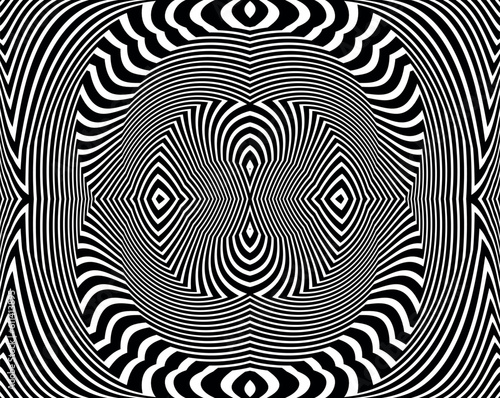 Wave design black and white. Digital image with a psychedelic stripes. Argent base for website, print, basis for banners, wallpapers, business cards, brochure, banner. Line art optical