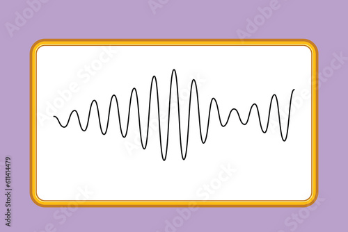 Graphic flat design drawing of black sound waves. Music audio frequency, voice line waveform, electronic radio signal, volume level symbol. Vector curve radio waves. Cartoon style vector illustration