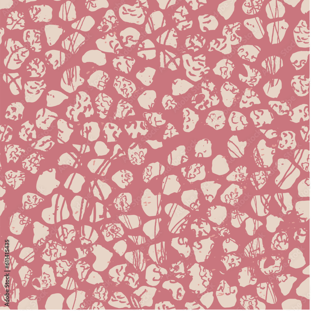 Hand drawn abstract shapes pattern. Textured seamless repeat pattern design for fabric in pink background