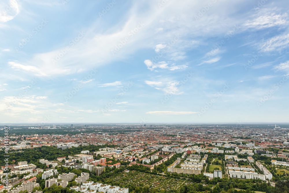 Aerial panorama rooftop view over Munich City, Bavaria, Germany