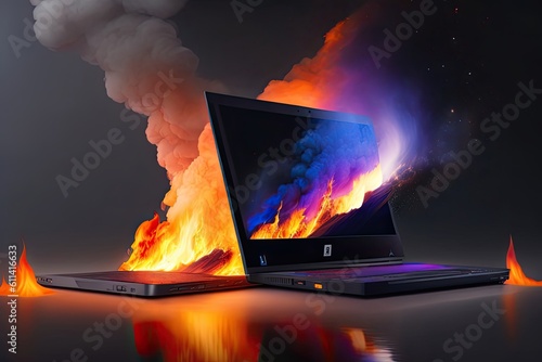 Laptop on Fire Burn Generative AI