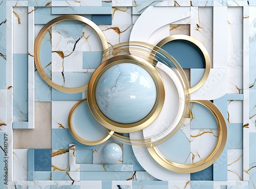 Fototapeta Naklejka Na Ścianę i Meble -  marble and gold 3d pattern Generative AI