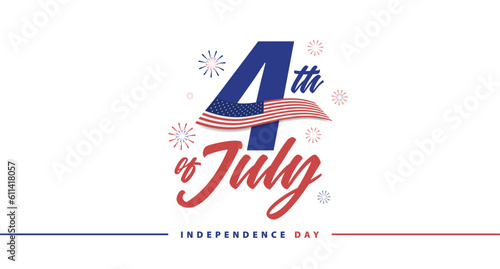 Simple 4th Of July US Independence Day Celebration Banner With US Flag and Fireworks Illustration