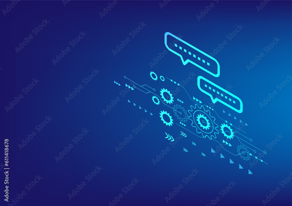 Chat with ai. Digital chat bot. Human ask bot. Bot conversation. Smart ai chat bot communicates with human. Technology blue background Chat with ai. Digital chat bot. Human ask bot. Bot conversation. Smart ai chat bot communicates with human. Technology blue background