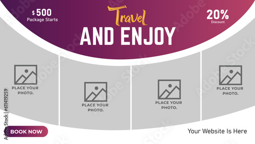 Holiday package video thumbnail design and web banner for travel agency.