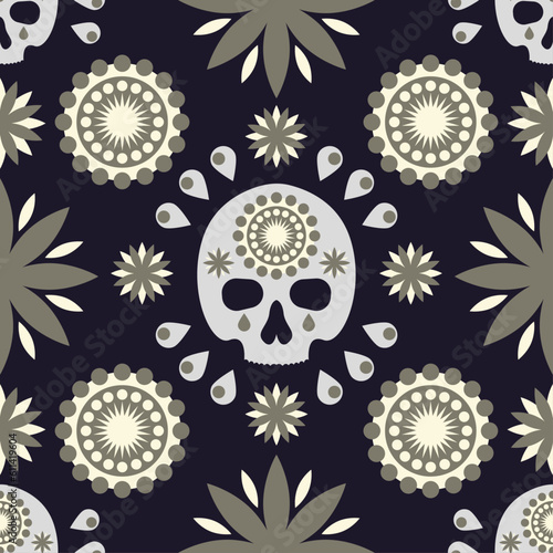 Seamless jungle and skull pattern