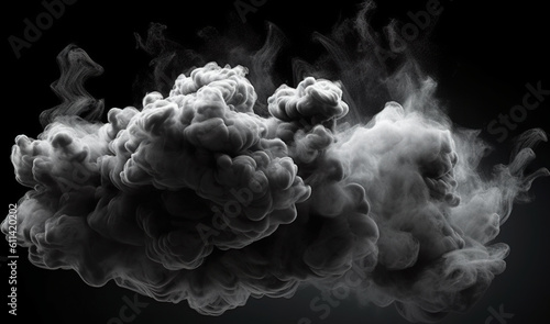 A cloud of smoke on a black background. Generative AI.