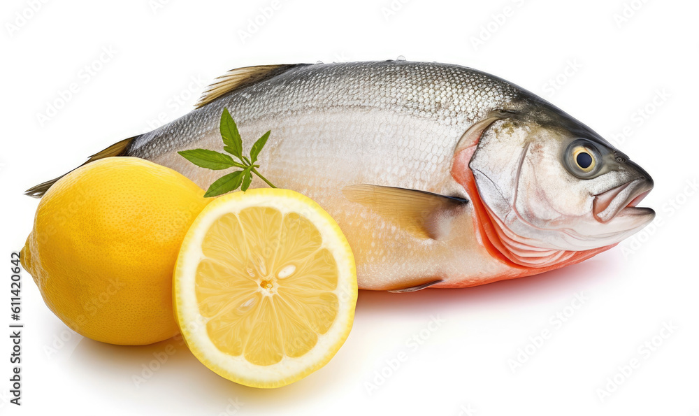 Fresh salmon fish with lemon isolated on white Fresh salmon fish with lemon isolated on white