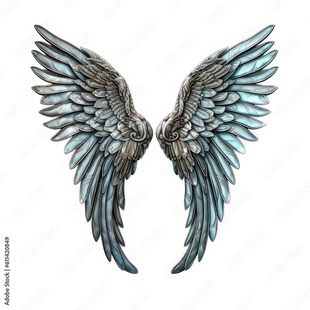 Fototapeta premium metal Angel Wings Mockup,isolated on white background,Generative AI.