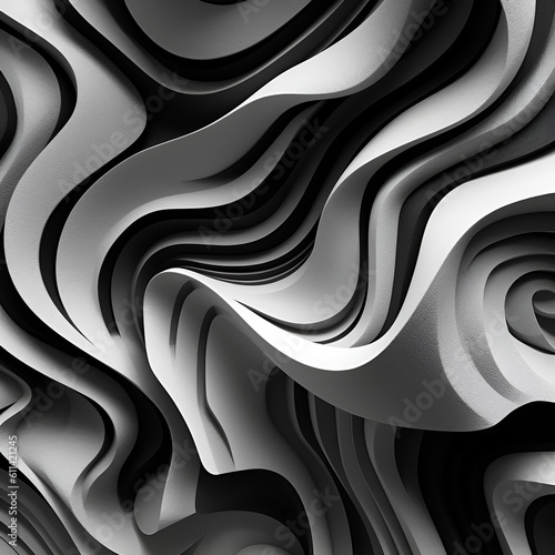 a black and white close up of paper shapes. Generative AI.