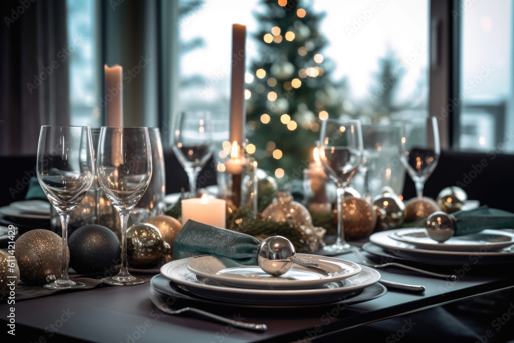 Fototapeta premium Christmas and New Year lifestyle table setting
