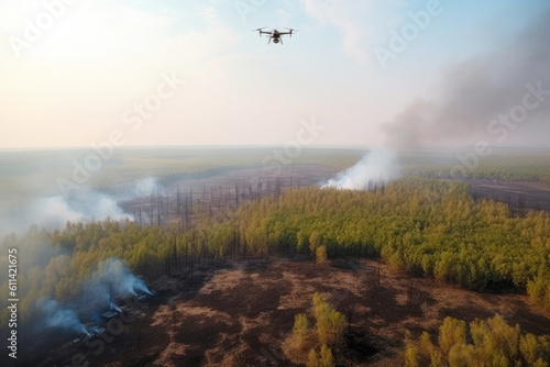 Air firefighting of forest wildfire, summer heat