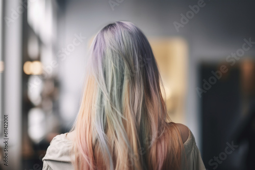 Long pastel colored hair. Generative AI illustration