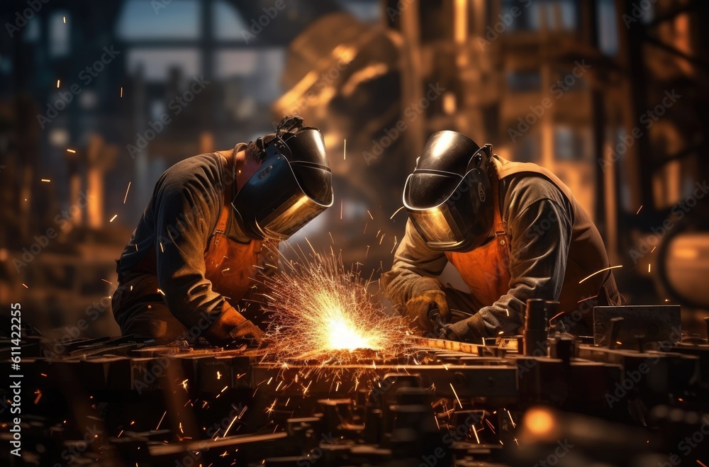 two welders working. Generative AI two welders working. Generative AI