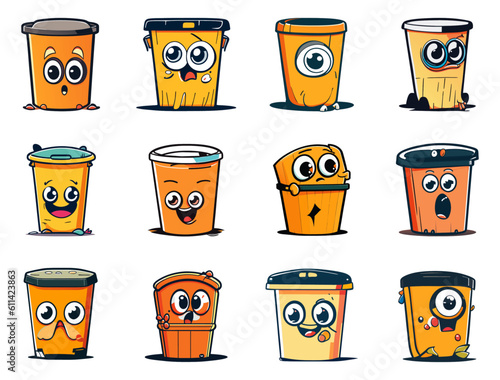 trash bin cartoon set collection. Recycle Bin Cartoon. Vector flat cartoon character illustration icon design