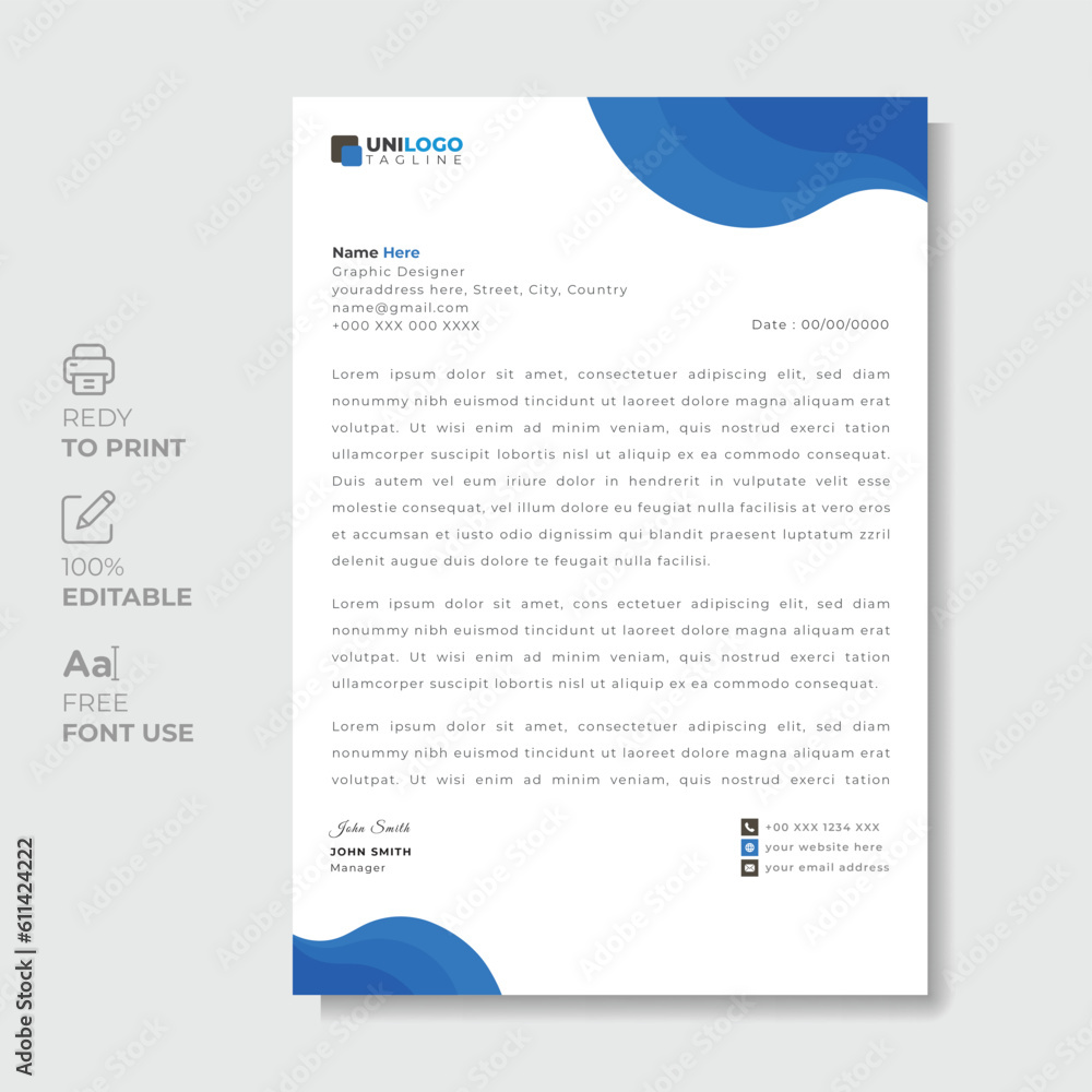 corporate modern letterhead design template. creative modern letterhead design template for your project. letterhead, letter head, Business letterhead design.