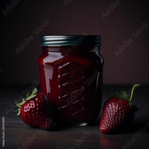 Strawberry mason jar photography  generative ai