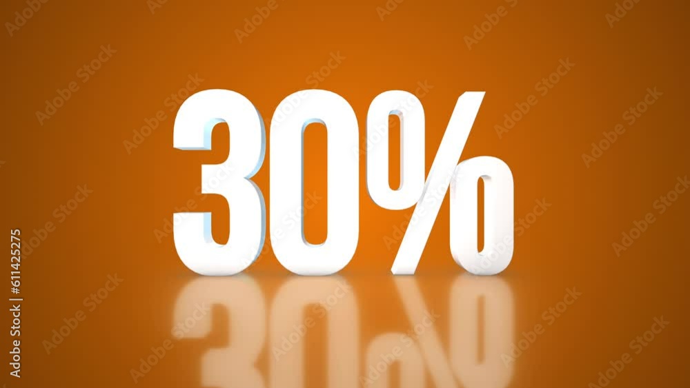 30% 3D Text spinning on an orange background. 360 Degree rotation. Looped video. 4K 30% 3D Text spinning on an orange background. 360 Degree rotation. Looped video. 4K