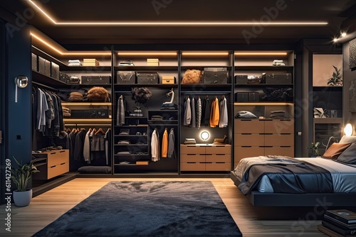high tech modern luxury 3d bedroom closet Generative AI © SKIMP Art