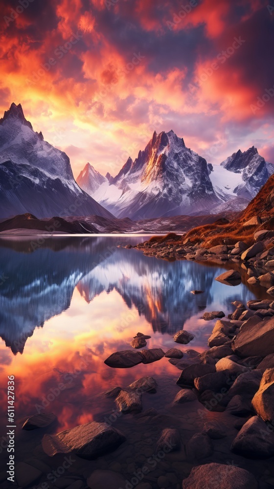 Obraz premium Majestic Mountains in a Breathtaking Sunset Scene