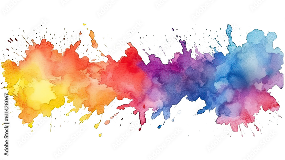 frame border made of watercolor splashes in a spectrum of colors, generative ai