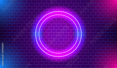 Blue Pink Round Circle Glowing Neon On Brick Wall Background Vector Illustration