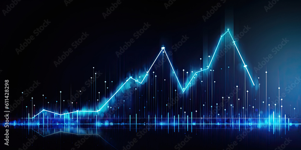 Abstract blue line chart, stock market graph, Generative AI