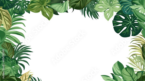 frame border with a pattern of tropical leaves in, generative ai
